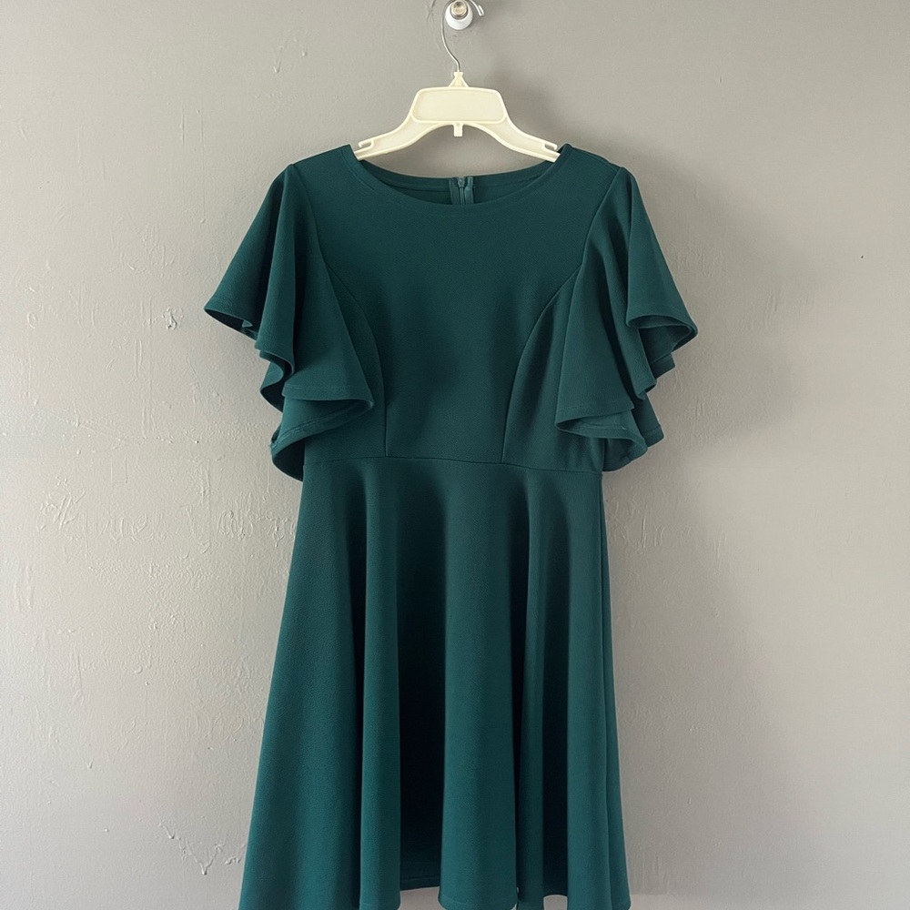 green ruffled a-line midi dress